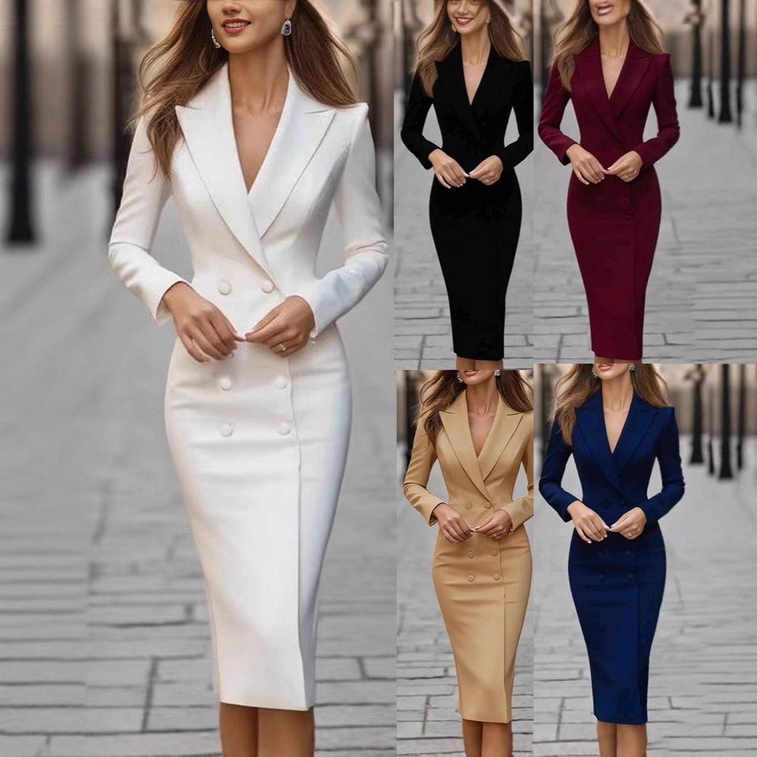 Pure Color Slim Double Breaste - Linen Dress Wrap ulasan dan harga