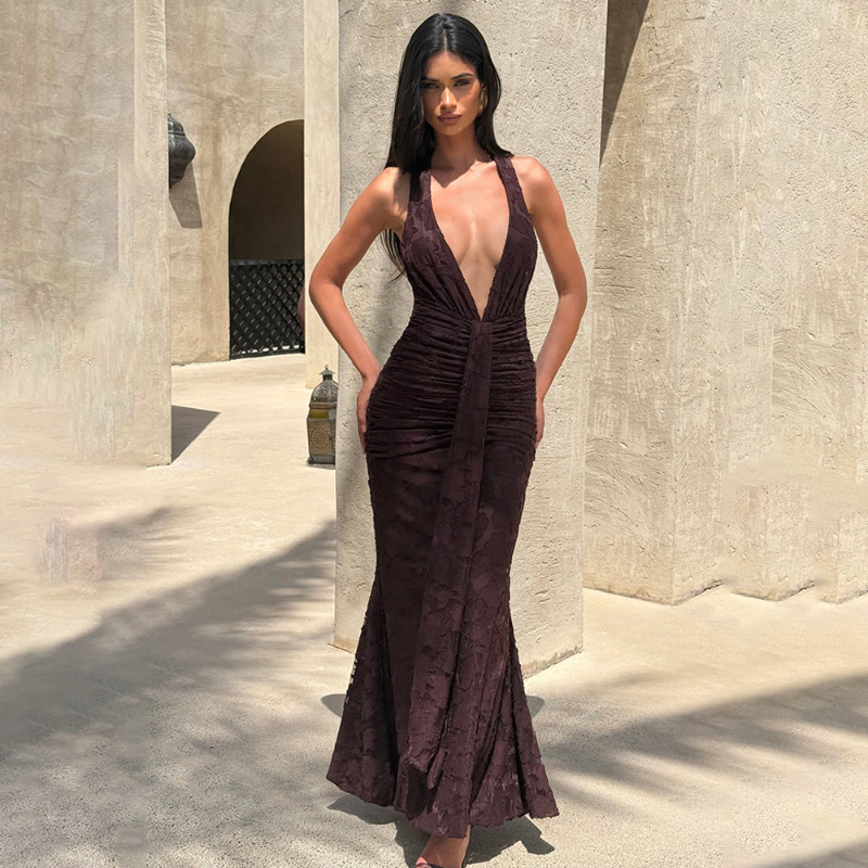 Sexy Deep V Backless Wrap arou - Linen Dress Wrap ulasan dan harga