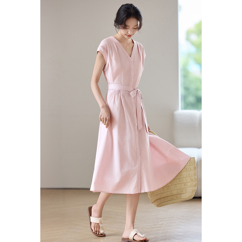 SENTUBILA Women's Midi Pink Dr - Linen Dress Wrap ulasan dan harga